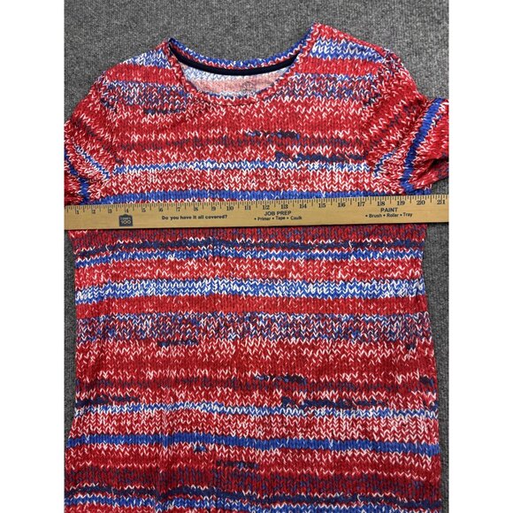 Tory Burch Shirt Womens Large Red Blue White Variegated Stripe Pima Cotton - Picture 4 of 5